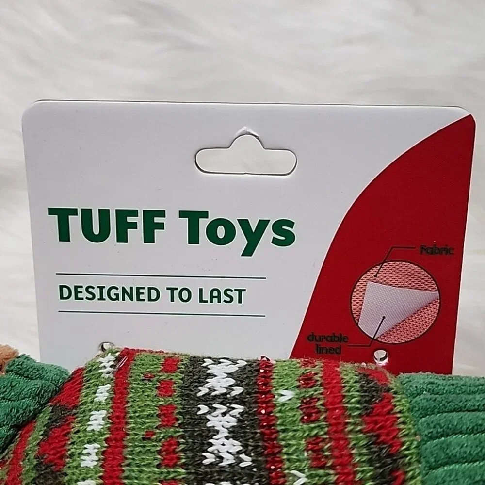 Christmas Plush Squeeker Dog Toy Brown Dog With Red & Green Sweater & Beanie New